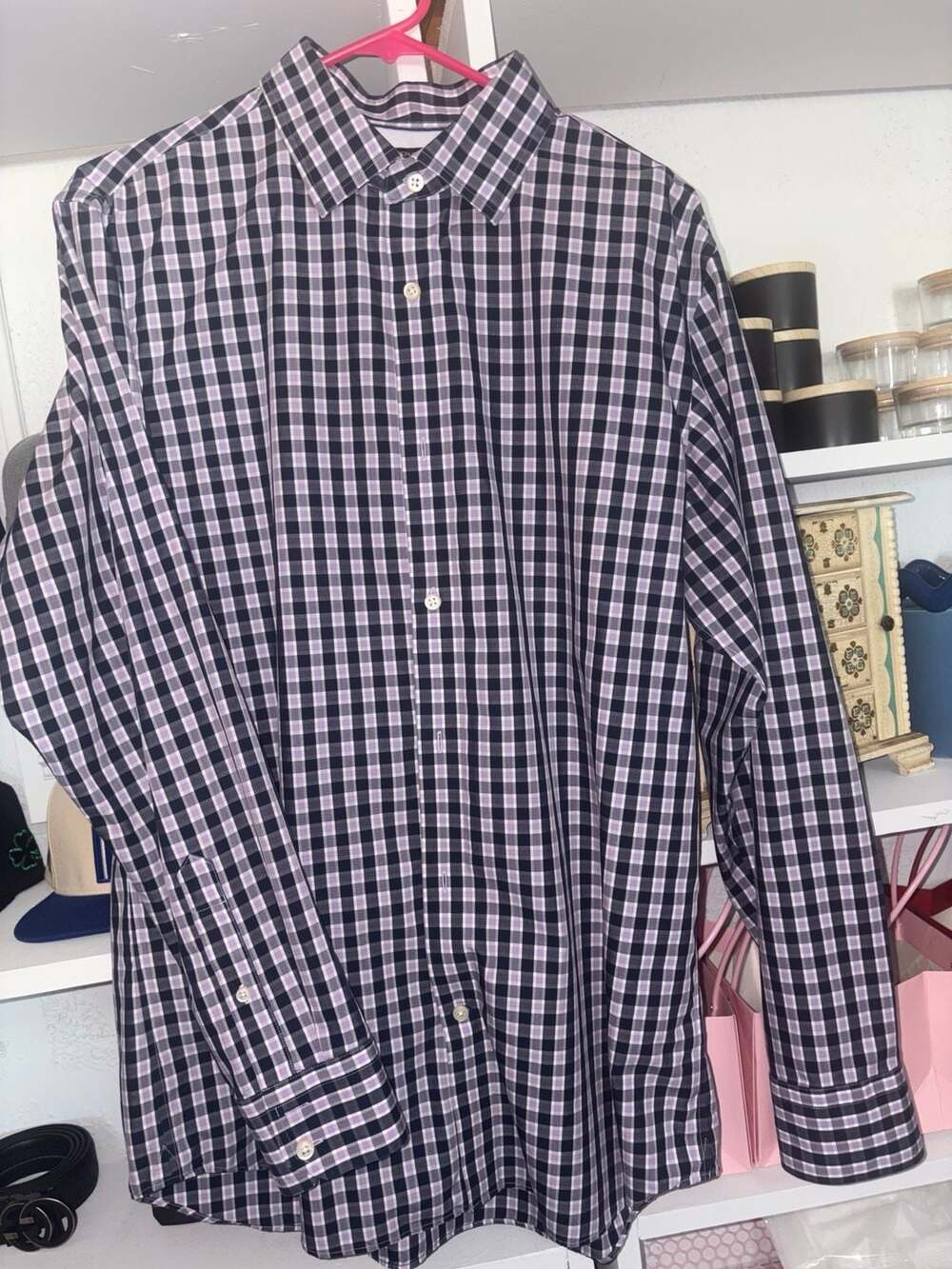 Banana Republic Non-Iron Slim Fit Button Down Shirt Purple Black Men's Size L